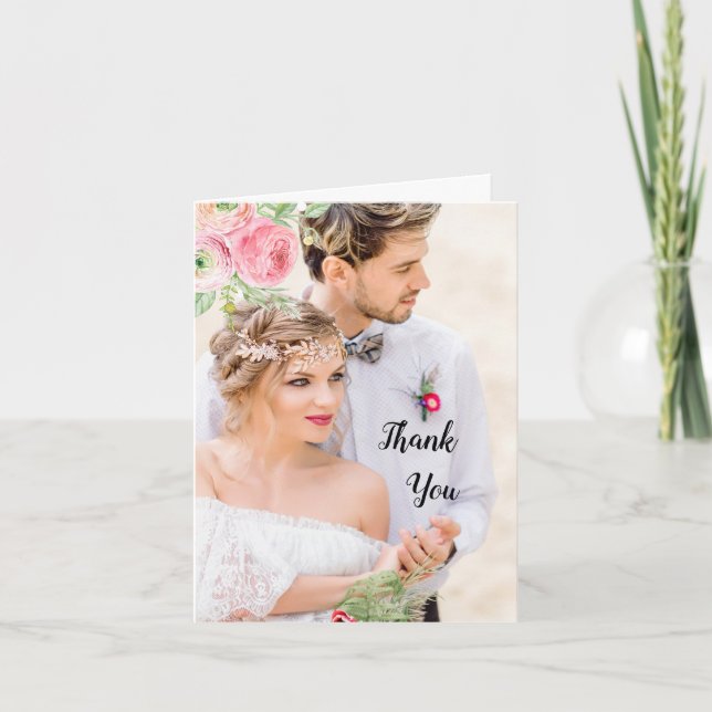 Agradecimento de Casamento com Foto Floral em Tons (Frente)