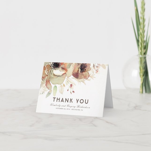 Agradecimento de casamento de flores em aquarela v (Frente)