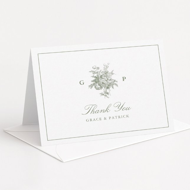 Agradecimento de Casamento Dobra Monograma Verde S (Criador carregado)