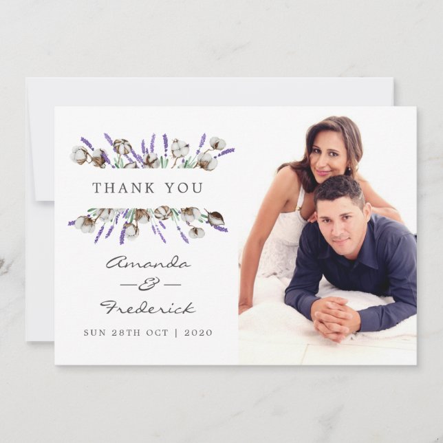 Agradecimento de Casamento em Algodão Lavanda Aqua (Frente)