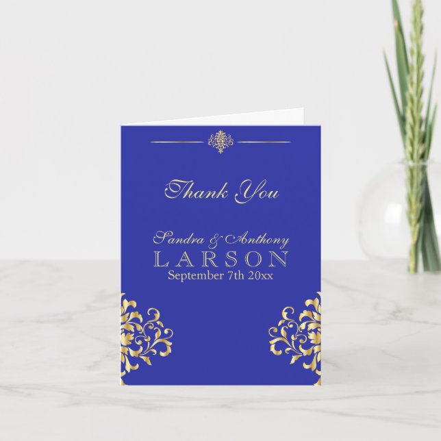 Agradecimento de Casamento em Damasco Azul e Doura (Frente)