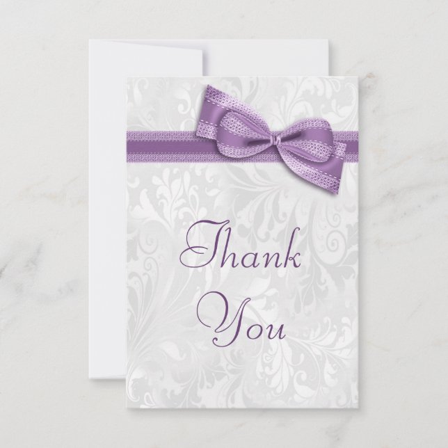 Agradecimento de Casamento em Damasco Branco e Laç (Frente)