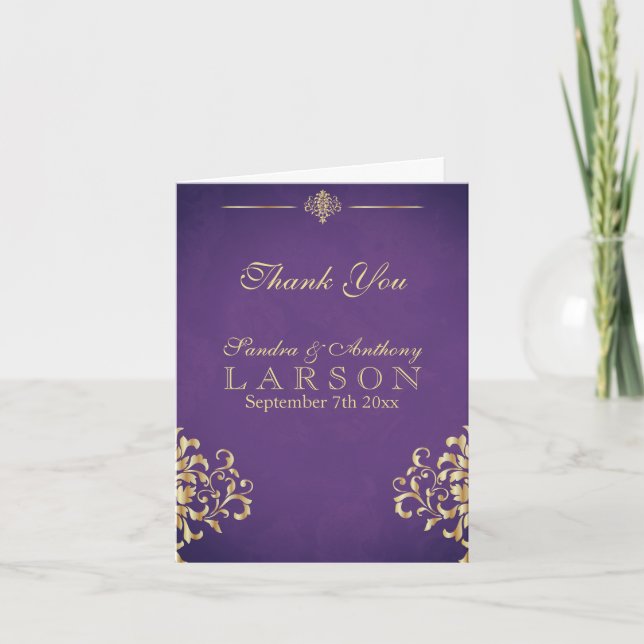 Agradecimento de Casamento em Damasco Dourado e Ro (Frente)