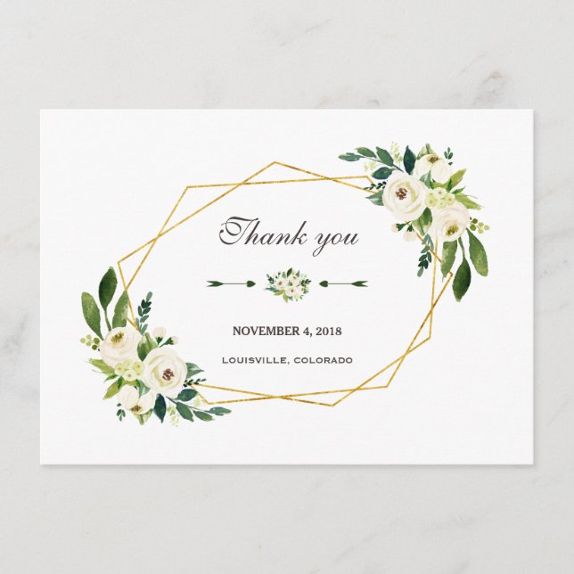 Agradecimento de casamento em moldura dourada flor (Frente)