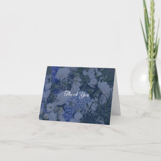 Agradecimento de casamento floral azul e branco (Frente)