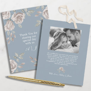 Agradecimento de Casamento Floral Azul Poeirento e