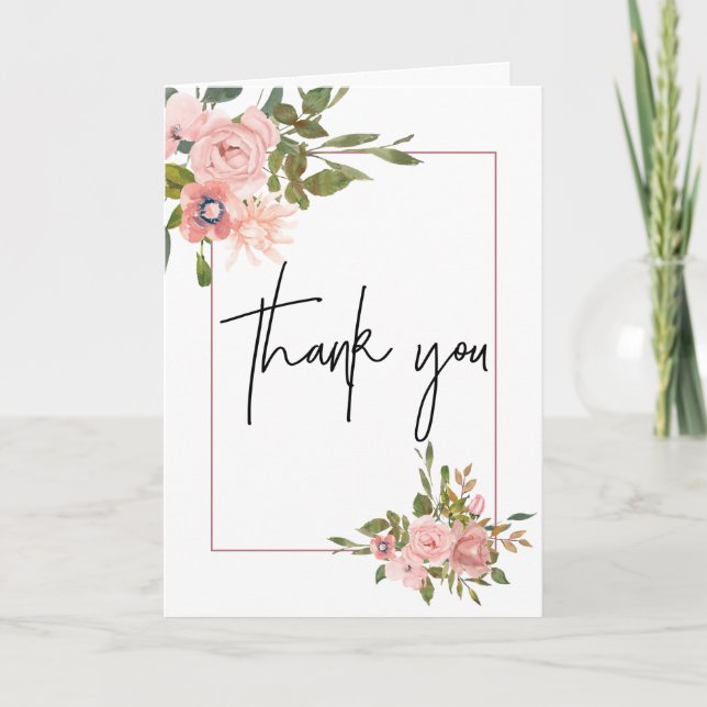 Agradecimento de Casamento Floral Blush e Rose Gol (Frente)