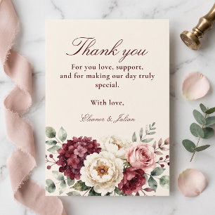 Agradecimento de Casamento Floral Borgonha em Aqua