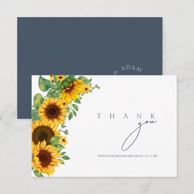 Agradecimento de Casamento Floral de Girassol Boho (Frente/Verso)