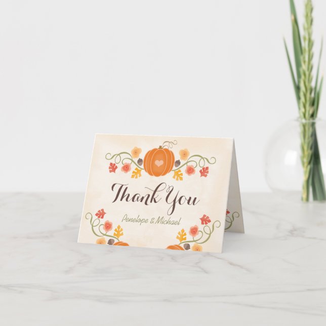 Agradecimento de Casamento Floral de Outono com Ab (Frente)