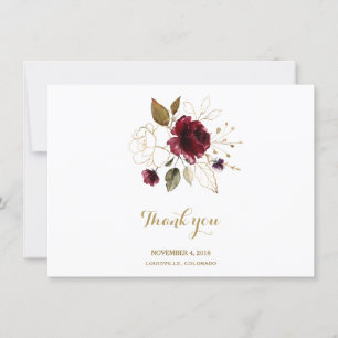 Agradecimento de casamento floral elegante burgund