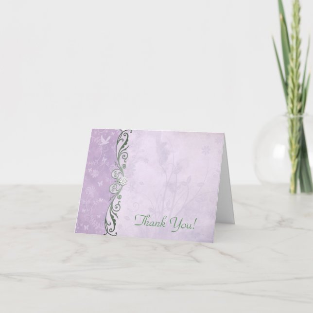 Agradecimento de Casamento Floral Lavanda e Verde (Frente)