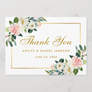 Agradecimento de Casamento Floral Rosa Dourado