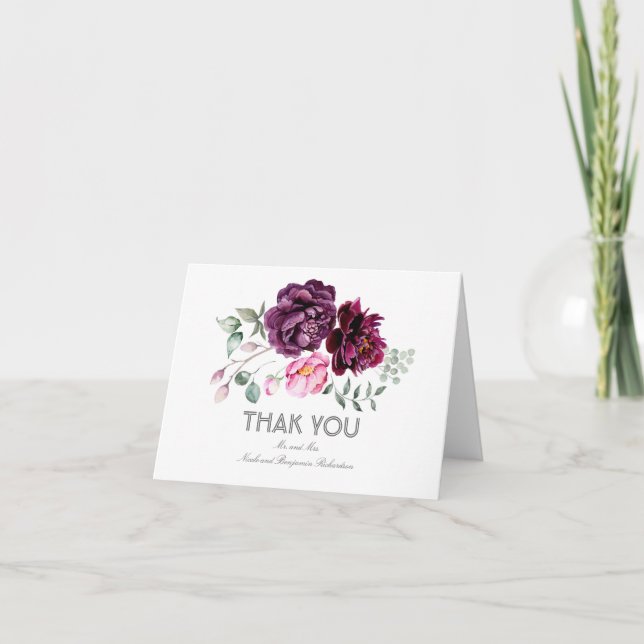 Agradecimento de Casamento Flores de Aquarela de A (Frente)