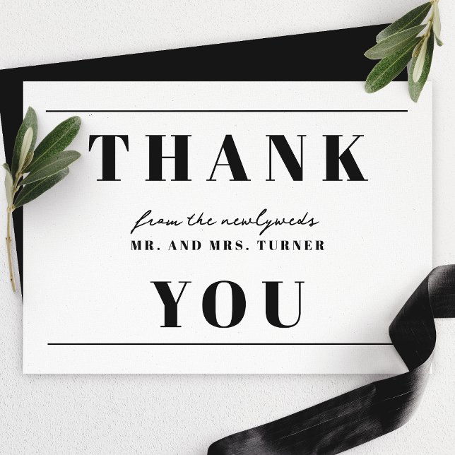 Agradecimento de Casamento Minimalista Preto e Bra (Criador carregado)