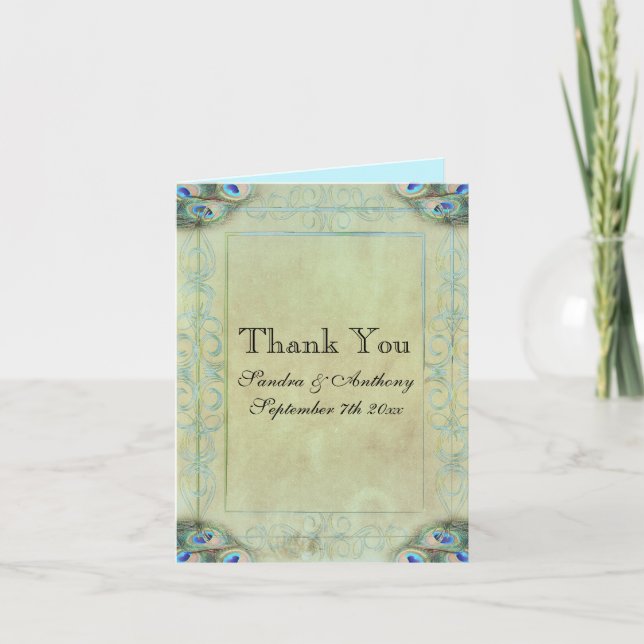 Agradecimento de Casamento Pavão Vintage (Frente)