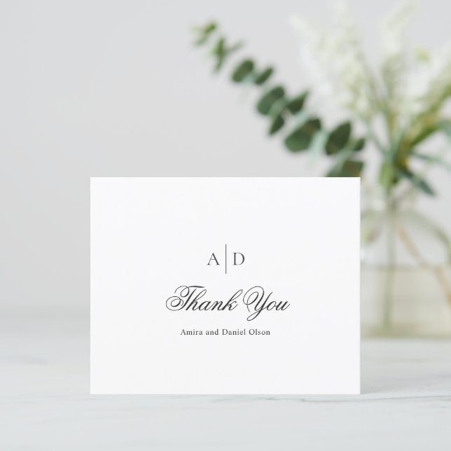 Agradecimento de Casamento Preto e Branco Limpo e  (Em pé/Frente)