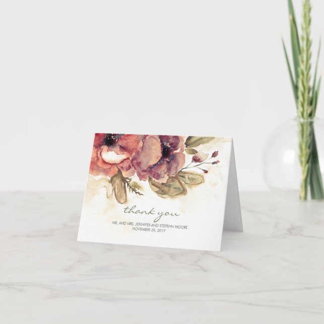 Agradecimento de Casamento Vintage com Aquarela Fl (Frente)