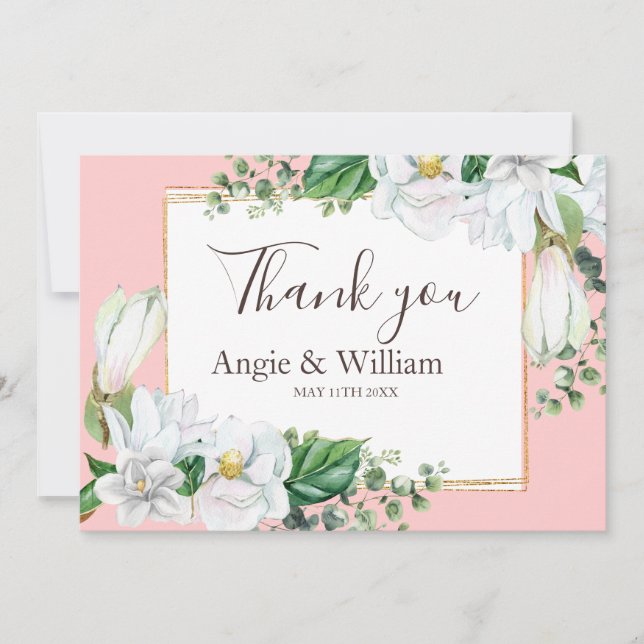 Agradecimento de Casamento Watercolor Magnolia Blu (Frente)
