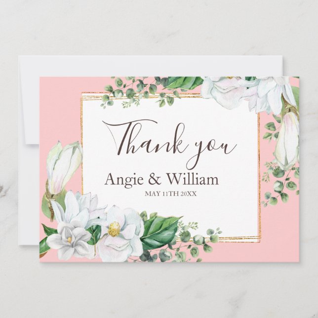 Agradecimento de Casamento Watercolor Magnolia Blu (Frente)