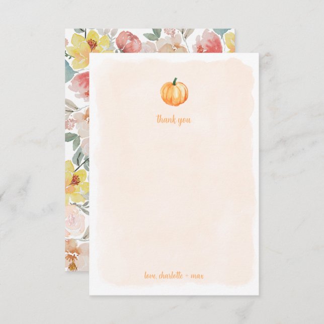 Agradecimento de chá de bebê de abóbora em aquarel (Frente/Verso)
