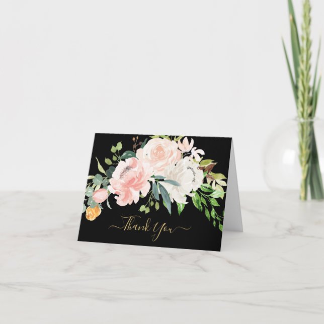 Agradecimento de Chá de Bebê Floral Rosa Elegante (Frente)