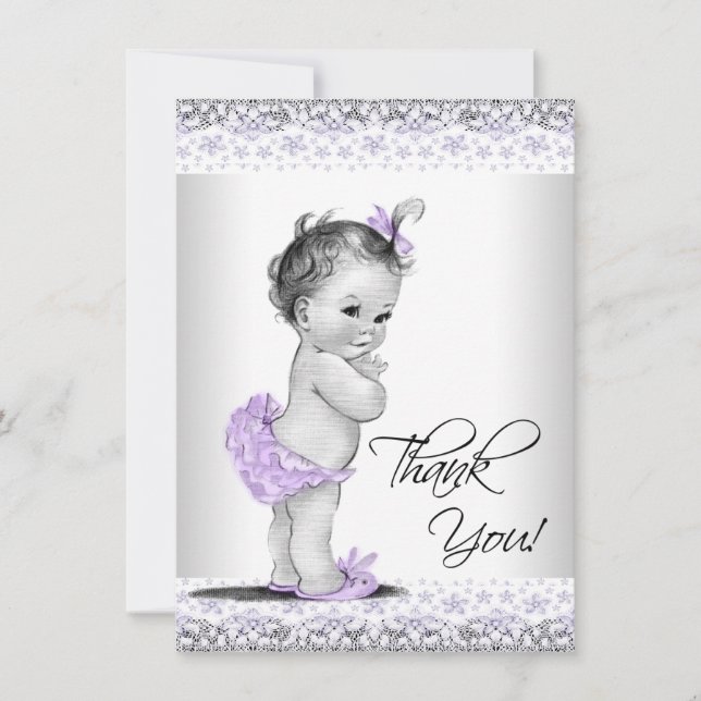 Agradecimento de Chá de Bebê Lavanda Roxo Cinza (Frente)