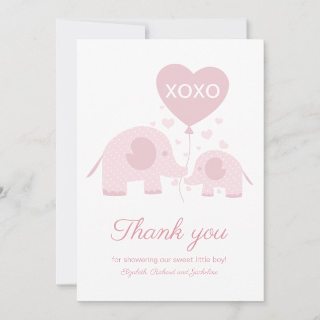 Agradecimento de Chá de Bebê para Menina Elefante  (Frente)
