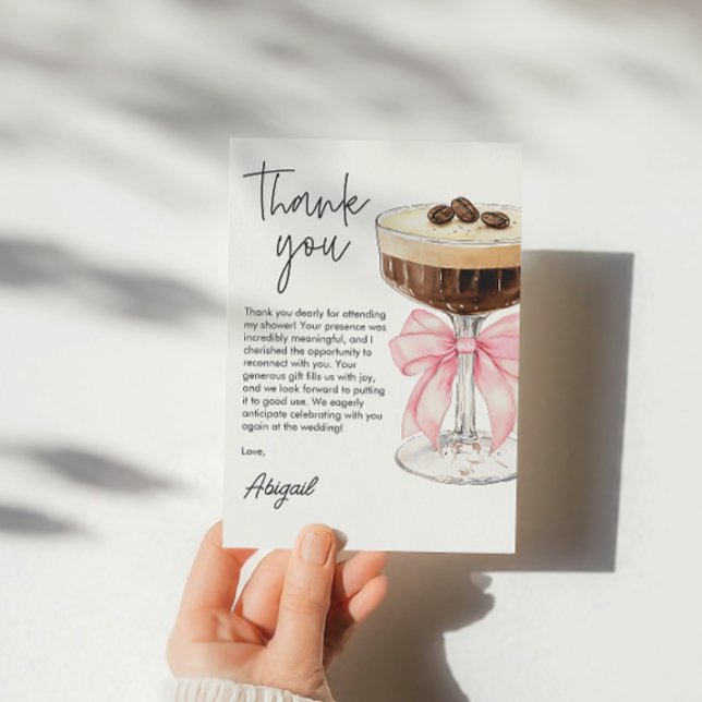 Agradecimento de Chá de Noiva Espresso Martini com (Pink Bow Espresso Martini Bridal Shower Thank You)