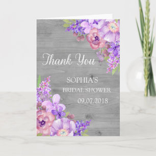 Agradecimento de Chá de Noiva Floral Roxo em Madei