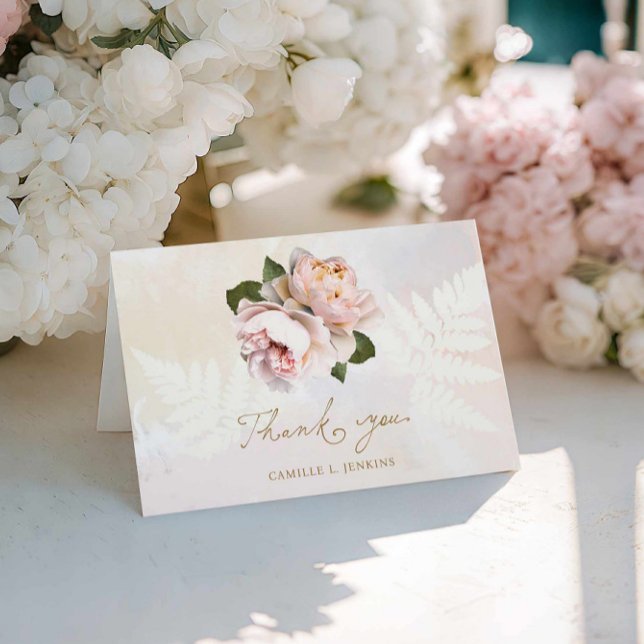 Agradecimento de Chuveiro de Noiva Floral Rosa (Elegant Pink Garden Bridal Shower Thank you Card)