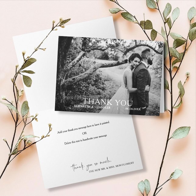 Agradecimento de Foto de Casamento Simples Moderno (Modern simple wedding photo fold thank you notes)