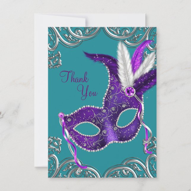 Agradecimento de Mascarada Azul Turquesa e Roxo (Frente)