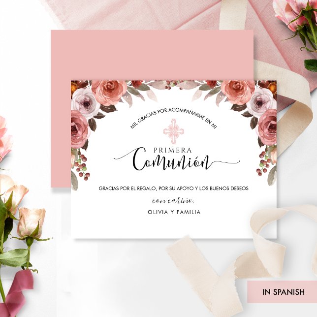 Agradecimento de Primeira Comunhão em Rosa Floral  (Criador carregado)