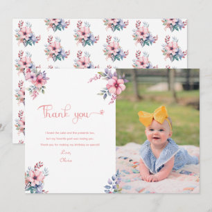 Agradecimento de Primeiro Aniversário Floral em Aq