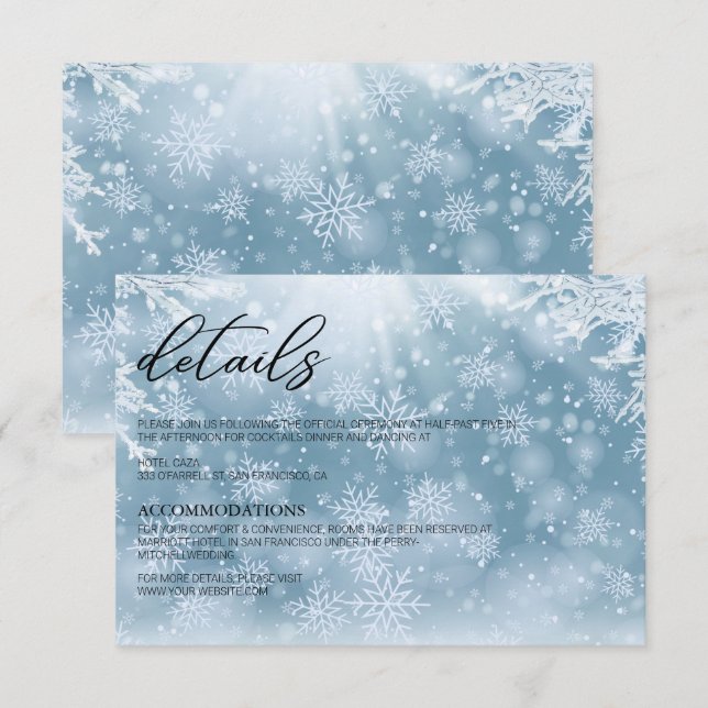 Agradecimento Detalhes do Cartão de Casamento de Neve de Inverno (Frente/Verso)