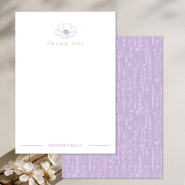 Agradecimento do Chá de Bebê Flor de Lavanda Selva (Lavender Blank Thank You Card)