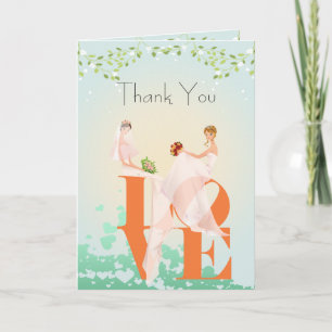 Agradecimento Dois Noivos AMOR Cartão de Casamento Grato Lésbico