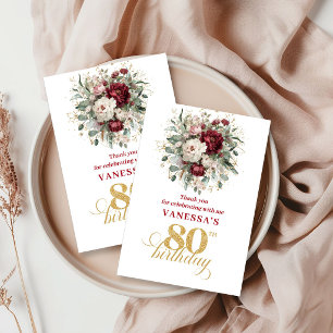 Agradecimento dos 80 Anos Rosa Burgundy Elegante