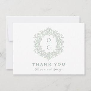 Agradecimento Elegante Cartão de Casamento com Brasão em Verde S