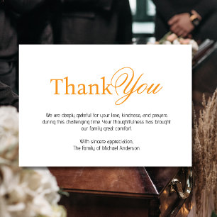 Agradecimento Elegante cartão de simpatia funeral laranja preto