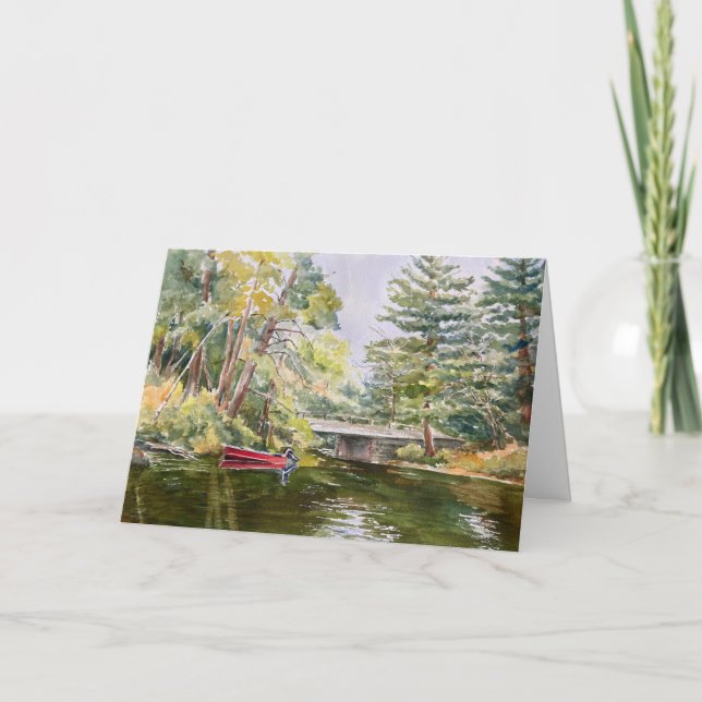 Agradecimento Embarcação vermelha no lago de montanha Cartão de  (Frente)
