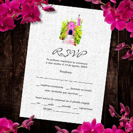 Agradecimento Espanhol, Cartão RSVP de Casamento de Capela Cor-d