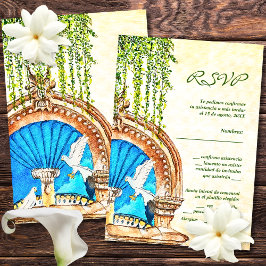 Agradecimento Espanhol, Pintor de Aquarela Antigo Cartão RSVP do