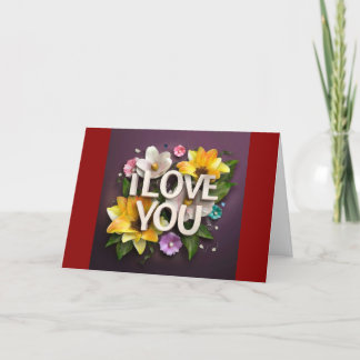 Agradecimento Eu te amo, as flores de cartão amam o Dia de os na