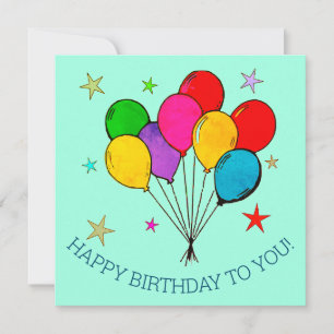 Agradecimento Feliz Aniversário Balões e Estrelas Cartão de Aniv