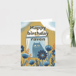 Agradecimento Feliz aniversário, cartão de dobra de gato azul