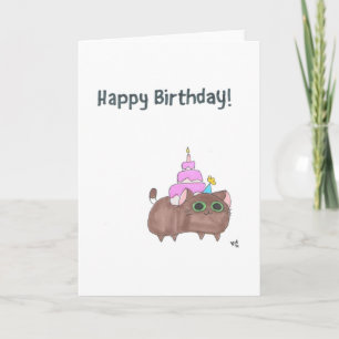 Agradecimento Feliz Aniversário Gato com Cartão de Bolo