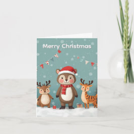Agradecimento Feliz Natal Animais Fofos Cartão de Natal