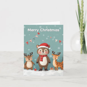 Agradecimento Feliz Natal Animais Fofos Cartão de Natal
